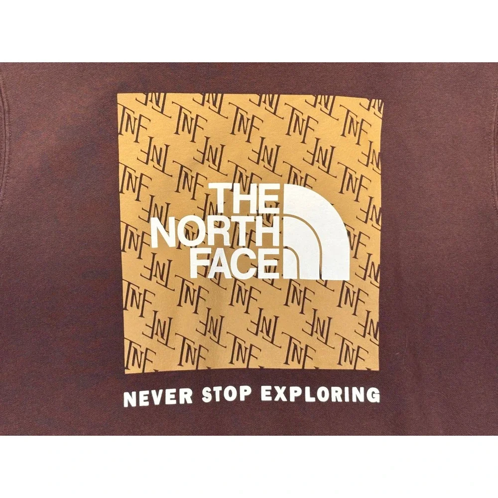The North Face Mens Brown Never Stop Exploring Box Logo Hoodie Sweatshirt Medium